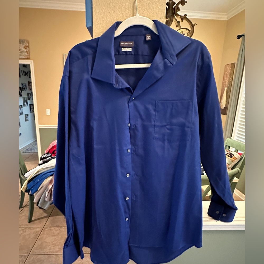 VAN HEUSEN Flex Regular Fit Stretch Button Down Long Sleeve Dress Shirt Mens